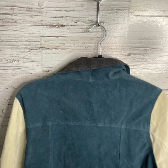 CHASER cream blue suede biker moto jacket size large - Picture 13 of 13